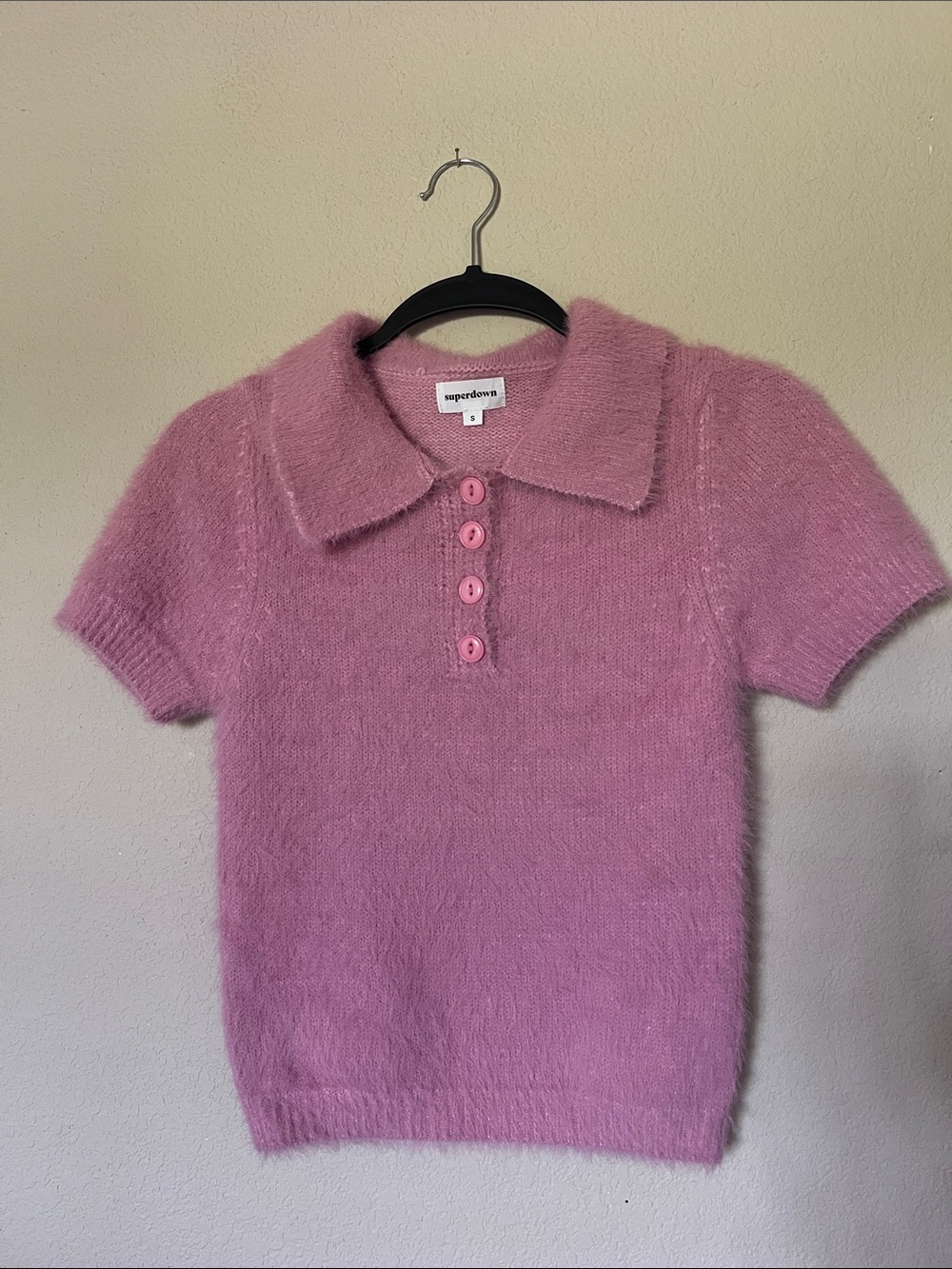 superdown Dusty Pink Fuzzy Polo Tee
